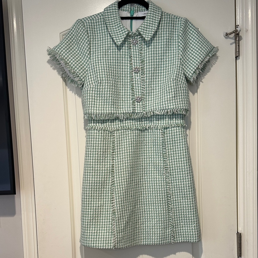 Likely Daisy GREEN Sequin Tweed Collared Dress